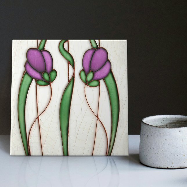 Carreau Décor mauve Crocus Art Nouveau Art Déco (Créateur téléchargé)