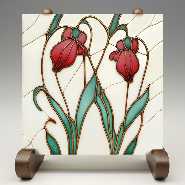 Carreau Décor Mur Crocus Rouge Art Nouveau Art Déco (Créateur téléchargé)