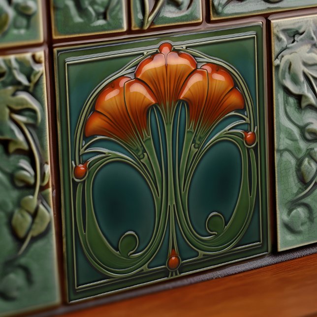 Carreau Décor Mur Emerald Orange Art Nouveau Ceram (Créateur téléchargé)