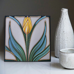 Carreau Décor Mur Tulipe Jaune Art Nouveau Ceram Art Déco
