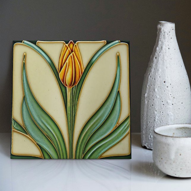 Carreau Décor Mur Tulipe Orange Art Nouveau Art Déco (Créateur téléchargé)