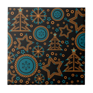 Carreau Décor ornemental de Noël joyeux noir