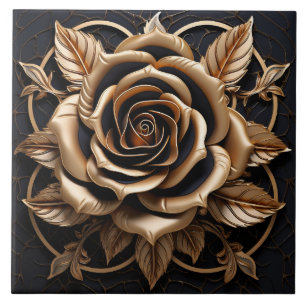 Carreau Décor Rose noir et or 3D de luxe