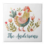 Carreau Décor rustique Rooster Watercolor<br><div class="desc">Un joli carrelage de cuisine à thème de coq d'art populaire aquarelle. Aussi mignon qu'un accent sur votre cuisine. Conçu pour vous par Blackberry Boulevard.</div>