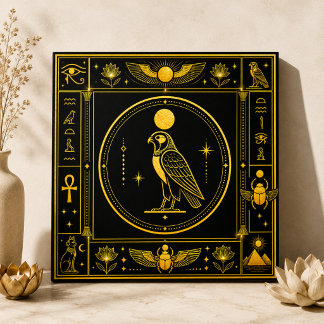 Carreau Décor symbole égyptien Horus Faucon Or Noir