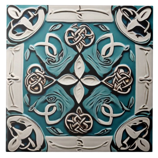 Carreau Décor Turquoise & Blanc Celtic inspo abstrait (Devant)