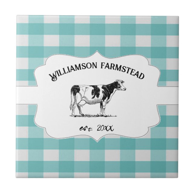 Carreau Décor turquoise Buffalo Plaid Farm Cow (Devant)