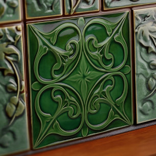 Carreau Décor vert Emerald Mur Art Nouveau Ceram
