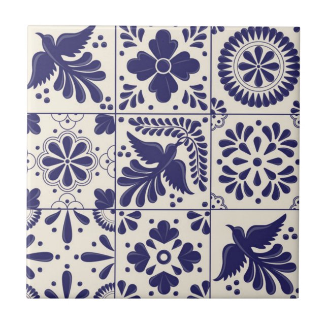 Carreau Décoratif Bleu Nil Talavera Traditionnel Mexicain  (Devant)