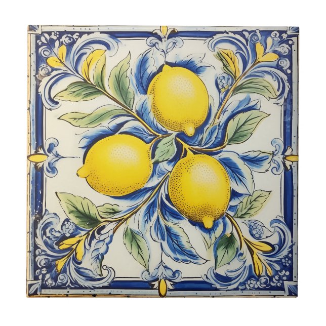 Carreau décoratif citron bleu et jaune (Devant)