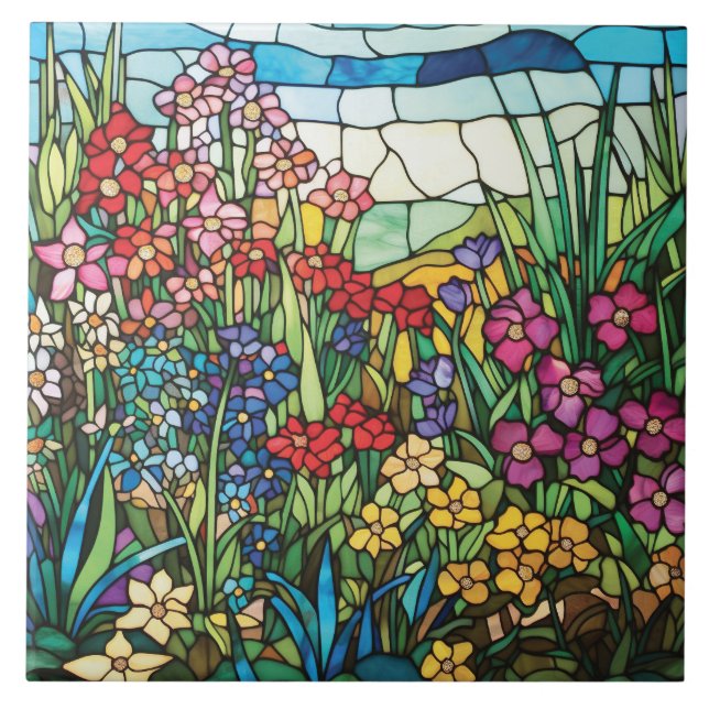 Carreau décoratif de jardin de fleurs sauvages en  (Devant)
