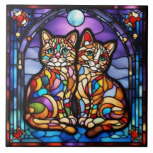 Carreau décoratif en céramique de chatons arc-en-c