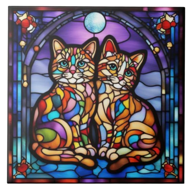 Carreau décoratif en céramique de chatons arc-en-c (Devant)