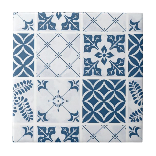 Carreau décoratif en Talavera bleu méditerranéen  (Devant)