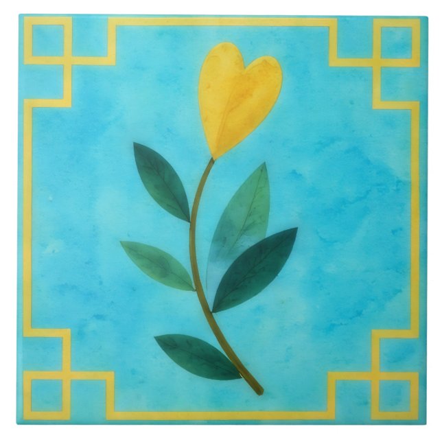 Carreau Décoratif Fleur de Cœur Or Turquoise (Devant)