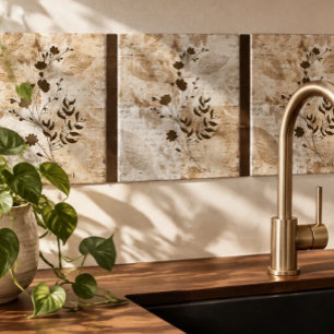 Carreau décoratif floral crème et marron