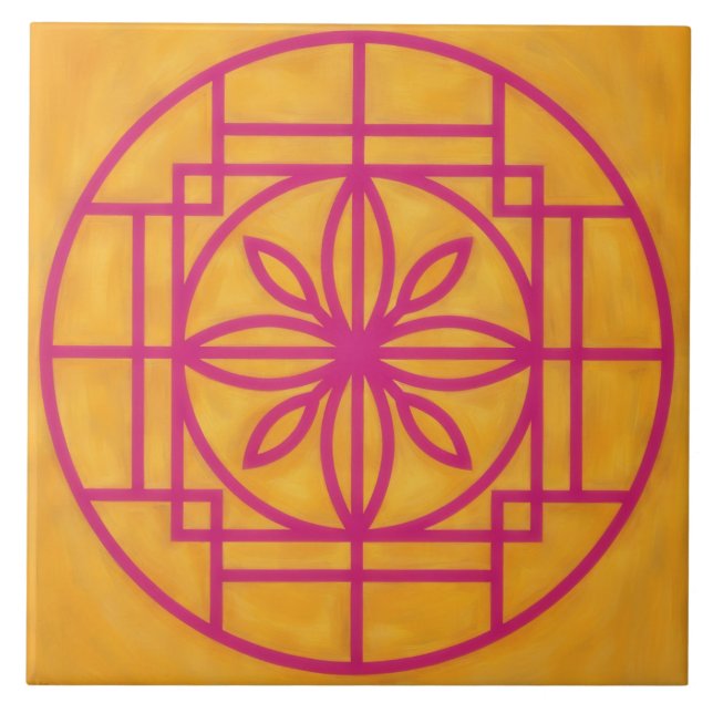Carreau décoratif symbole de fleur rose sur fond d (Devant)