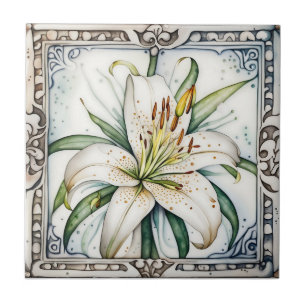 Carreau décoration art lys antique céramique ornée