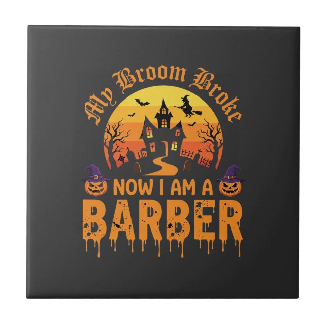 Carreau Décoration de barbier d'Halloween Broom Sorcière B (Devant)