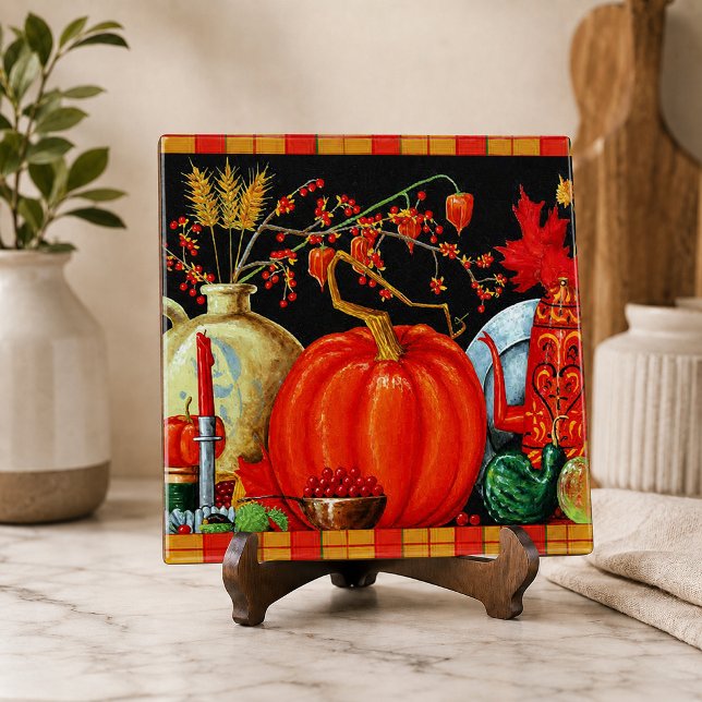 Carreau Décoration de peinture antique festive d'automne C (Autumn Festive Antique Painting Pumpkin Decoration Ceramic Tile)