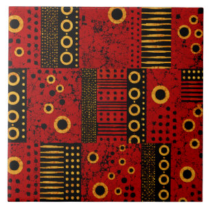 Carreau Décoration en patchwork tribal africain rouge sole