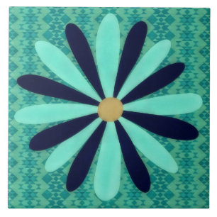 Carreau Décoration florale de style sud-ouest bleu aqua