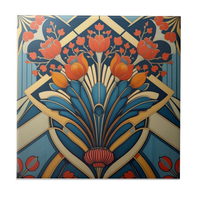 Carreau Décoration murale florale abstraite Art Déco Macki (Devant)