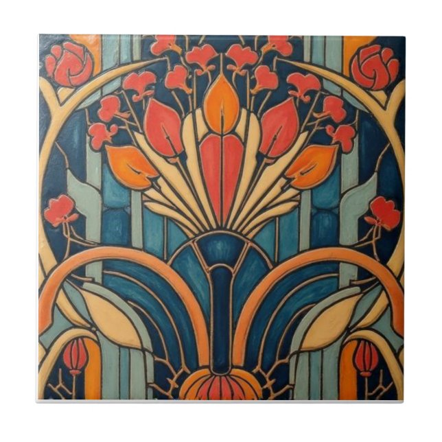 Carreau Décoration murale florale abstraite Art Déco Macki (Devant)