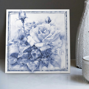 Carreau Décoration murale Rose de Delft Art nouveau aquare