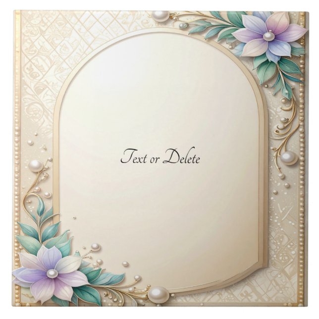 Carreau Decorative Floral Frame with Pearls Ceramic Tile (Devant)