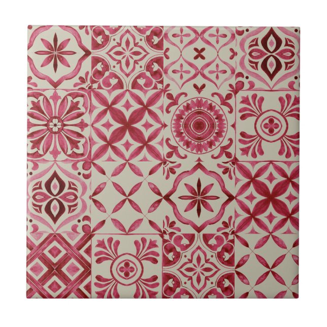 Carreau Decorative Red Azulejo Tile Patchwork Pattern (Devant)