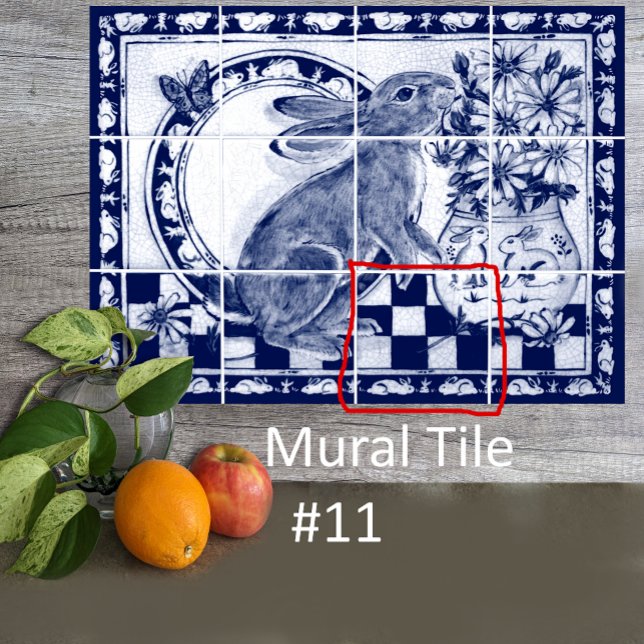 Carreau Dedham Bleu Blanc Lapin Lapin Tuile murale # 11 (Créateur téléchargé)