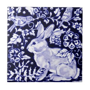 Carreau Dedham Blue Rabbit, Classic Blue & White Design