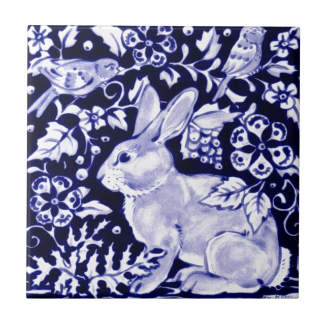 Carreau Dedham Blue Rabbit, Classic Blue & White Design (Devant)