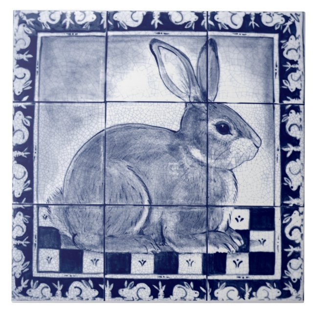 Carreau Dedham Lapin Bunny Bleu Vintage Art Mural (Devant)