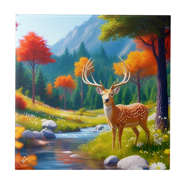 Carreau Deer d'or debout dans la forêt-987679 (Devant)