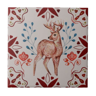 Carreau Deer Magic Folk Art nordique