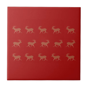 Carreau Deer Walking Festive Motif Rouge Brown
