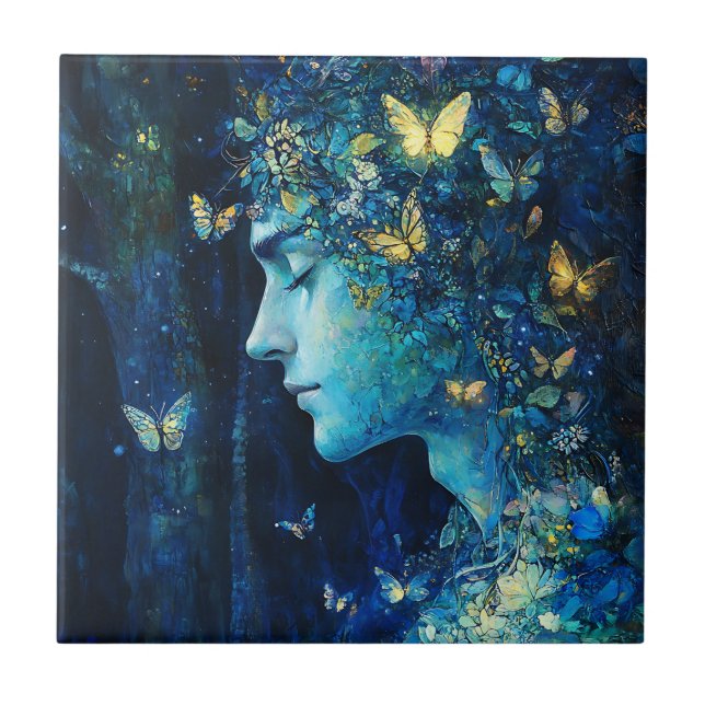 Carreau Déesse de la forêt enchantée avec papillons (7) (Devant)