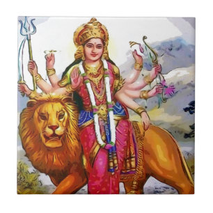 Carreau Déesse Durga avec la peinture de lion