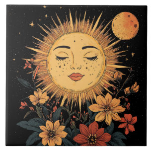 Carreau Déesse Solaire Céleste avec Floraisons Épanouies