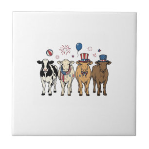 Carreau Défilé de vaches patriotiques dessin de t-shirt vi