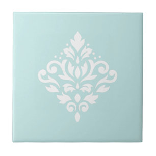 Carreau Défiler Damask blanc sur Duck Egg Blue