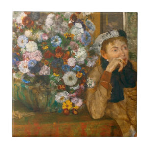 Carreau Degas Une Femme assise à côté d'un vase de fleurs