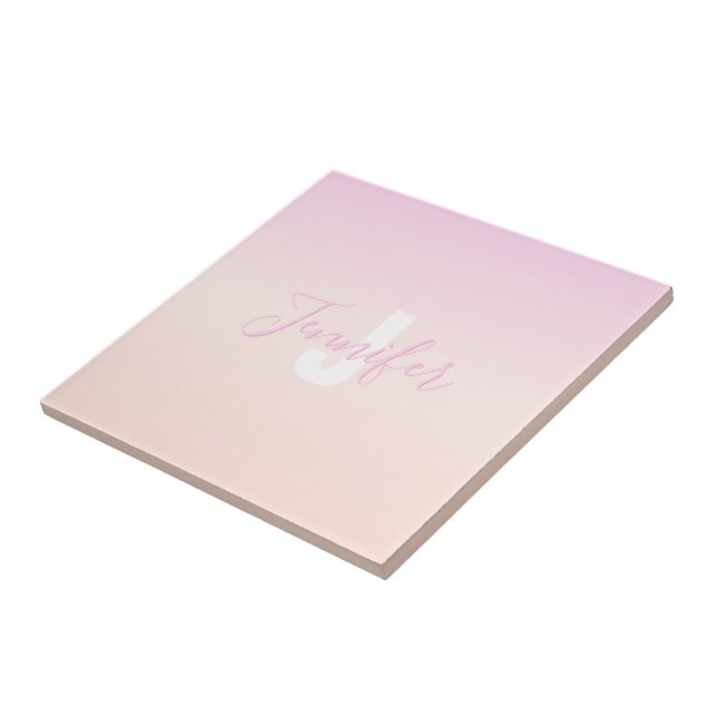 Carreau Dégradé ombré rose clair et pêche Nom et monogramm (Côté)