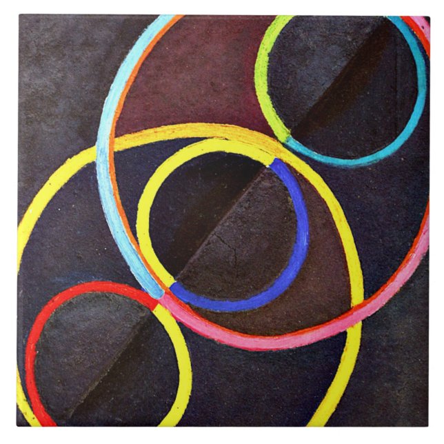 Carreau Delaunay - Soulagement noir avec cercles de couleu (Devant)