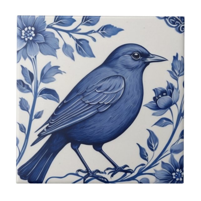 Carreau Delft Bird Classique Bleu et Blanc (Devant)