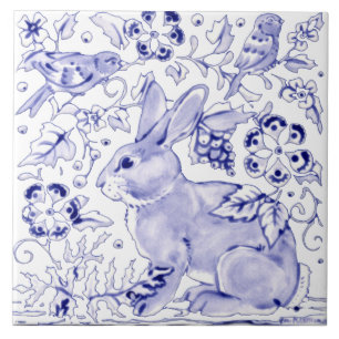Carreau Delft Blue Bunny Lapin Oiseau Dedham élégant rusti