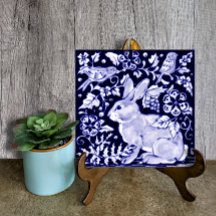 Delft Blue Bunny Lapin Oiseau Dedham élégant rusti