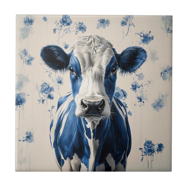 Carreau Delft Blue Cow - Un hommage artistique intemporel (Devant)